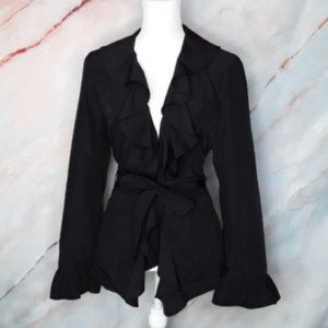 WILLI SMITH Black Ruffle Tie Belt Rain Jacket